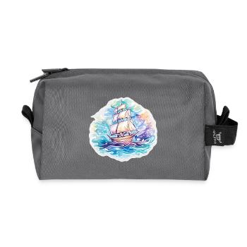 Sailboat - illustration - Recycled Toiletry Zip Bag - anthracite - Front