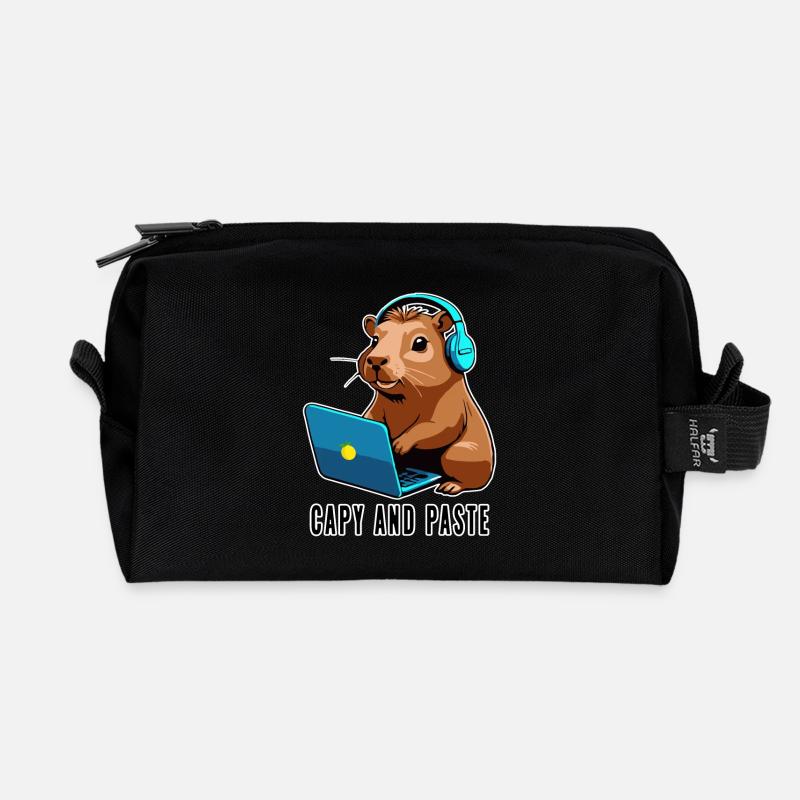 Capybara avec Joke Capy et Pâte - Trousse de toilette en tissu recyclé - noir