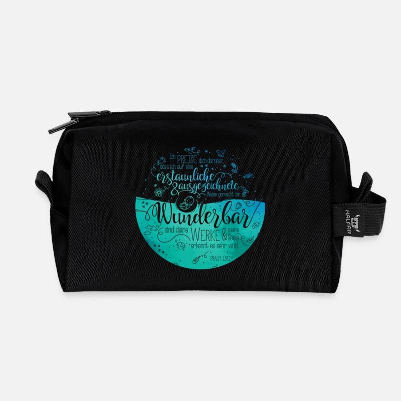 Wunderbar sind deine Werke - Psalm 139 - Recycelte Kulturtasche - Schwarz