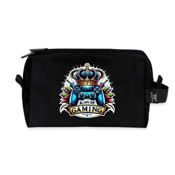 Roi du jeu - Illustration de la manette et de la couronne - Trousse de toilette en tissu recyclé - noir - Devant