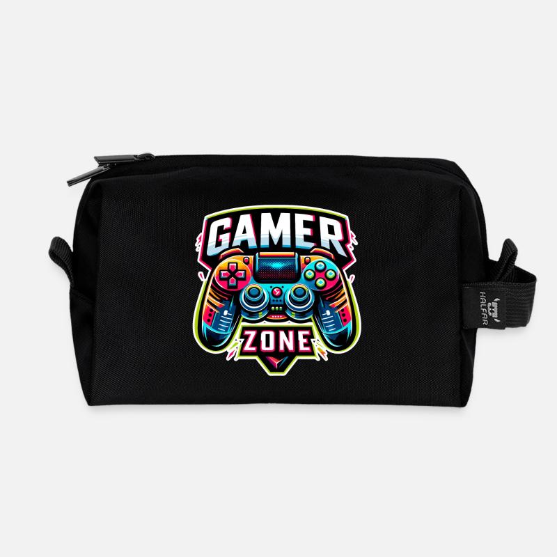 Gamer Zone - Controller Illustration - Recycled Toiletry Zip Bag - black