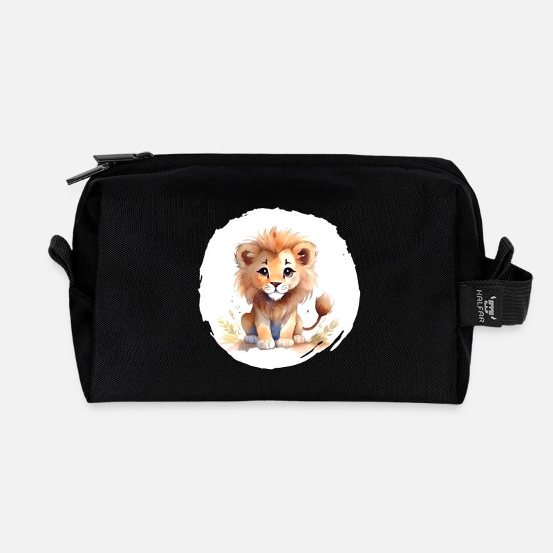 Aquarell Löwe - Recycelte Kulturtasche - Schwarz