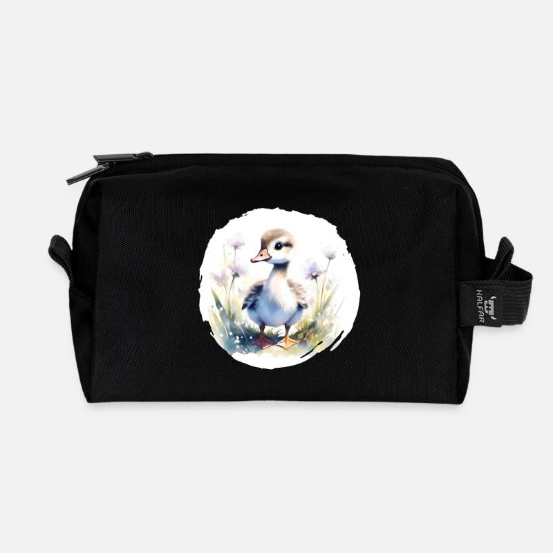 Geese Chick Watercolor - Recycled Toiletry Zip Bag - black