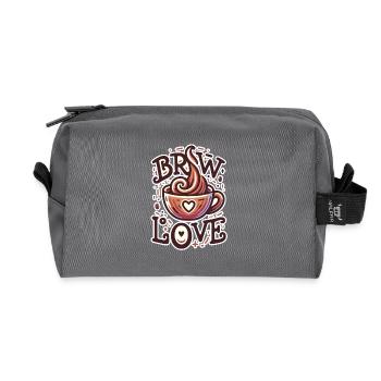 Brew Love - Coffee Cup Illustration - Recycled Toiletry Zip Bag - anthracite - Front