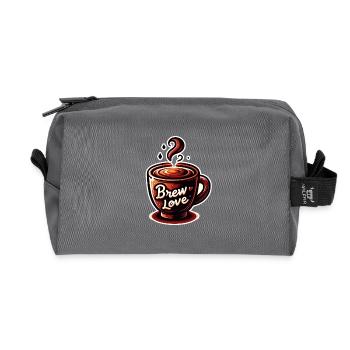 Brew Love - Coffee Cup Illustration - Recycled Toiletry Zip Bag - anthracite - Front