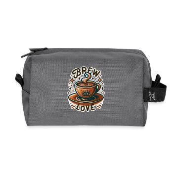 Brew Love - Coffee Cup Illustration - Recycled Toiletry Zip Bag - anthracite - Front