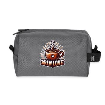 Brew Love - Coffee Cup Illustration - Recycled Toiletry Zip Bag - anthracite - Front