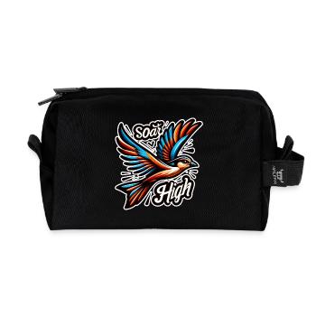 Soar High - Bird Illustration - Recycled Toiletry Zip Bag - black - Front
