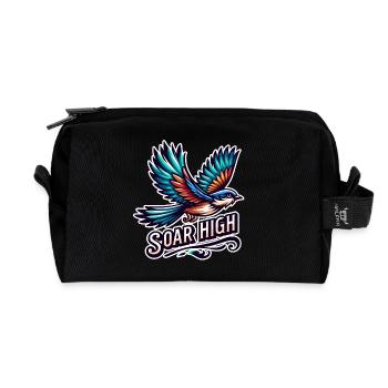 Soar High - bird illustration - Recycled Toiletry Zip Bag - black - Front