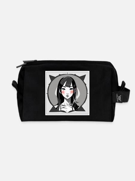 Blushing Manga Girl - Recycled Toiletry Zip Bag - black