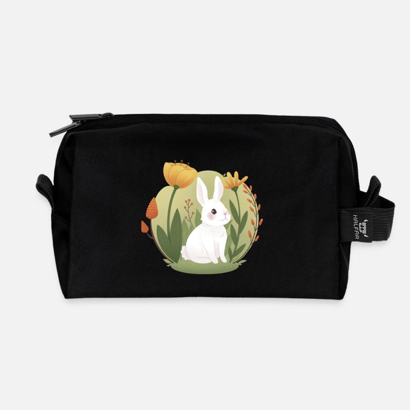 Garten-Hase mit Tulpe und anderen Blumen - Recycelte Kulturtasche - Schwarz