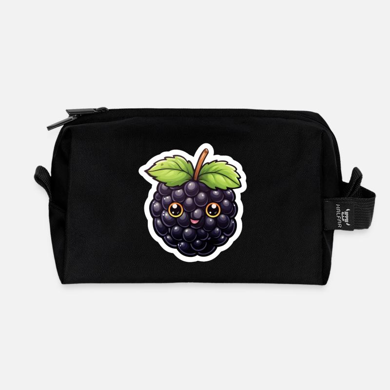 Süße Brombeere Illustration – Kawaii Stil - Recycelte Kulturtasche - Schwarz