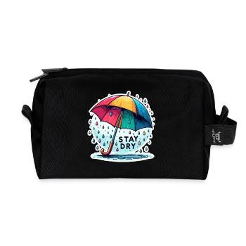 Stay Dry - Umbrella Illustration - Recycled Toiletry Zip Bag - black - Front