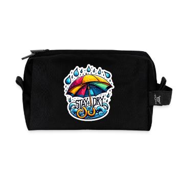Stay Dry - Umbrella Illustration - Recycled Toiletry Zip Bag - black - Front