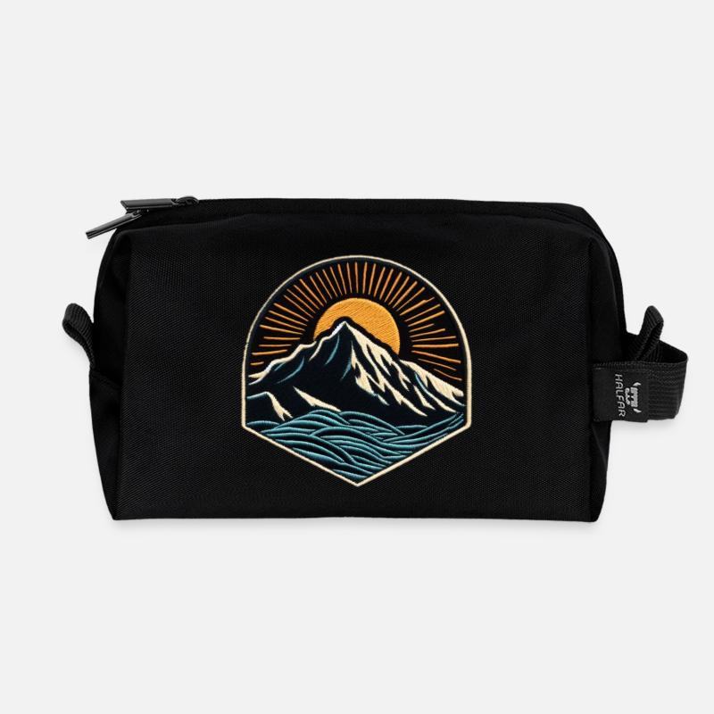 Bergsonne Wellen Patch - Recycelte Kulturtasche - Schwarz