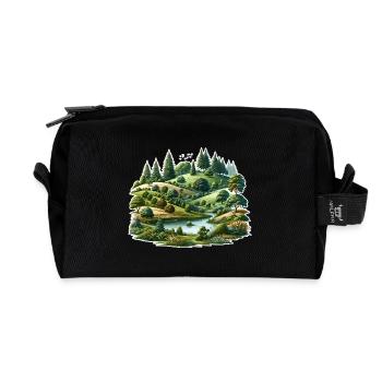 Landscape - Illustration - Recycled Toiletry Zip Bag - black - Front