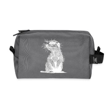 Suricate mignon avec de la fourrure et des rayures croisées - Trousse de toilette en tissu recyclé - anthracite - Devant