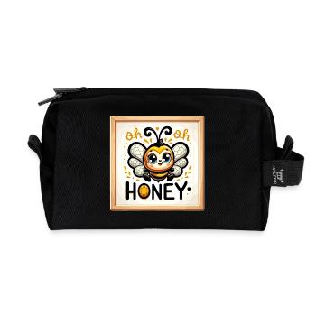 Oh Honey - Bees Illustration - Recycled Toiletry Zip Bag - black - Front