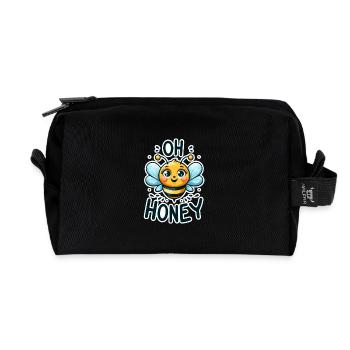 Oh Honey - Bees Illustration - Recycled Toiletry Zip Bag - black - Front