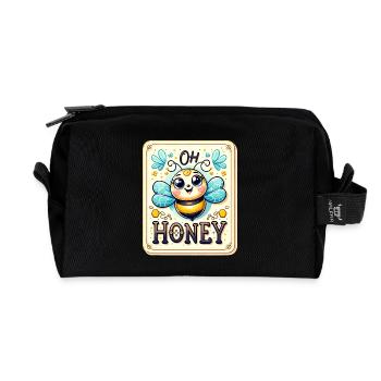 Oh Honey - Bees Illustration - Recycled Toiletry Zip Bag - black - Front