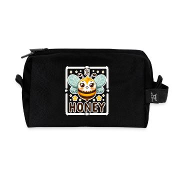 Oh Honey - Bees Illustration - Recycled Toiletry Zip Bag - black - Front