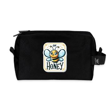 Oh Honey - Bees Illustration - Recycled Toiletry Zip Bag - black - Front
