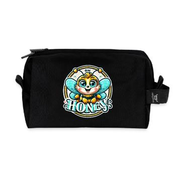 Oh Honey - Bees Illustration - Recycled Toiletry Zip Bag - black - Front
