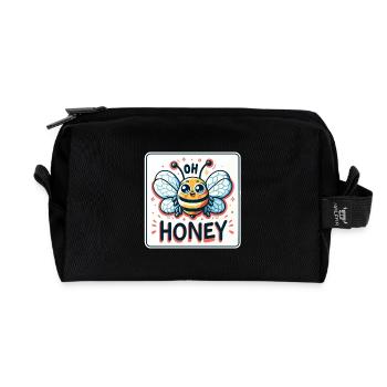 Oh Honey - Bees Illustration - Recycled Toiletry Zip Bag - black - Front