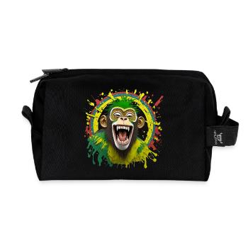 Portrait/Head of Rasta Monkey Bursting Out Laughing - Recycled Toiletry Zip Bag - black - Front