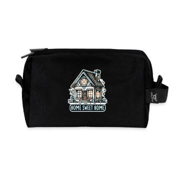 Home Sweet Home - Illustration de maison - Trousse de toilette en tissu recyclé - noir - Devant
