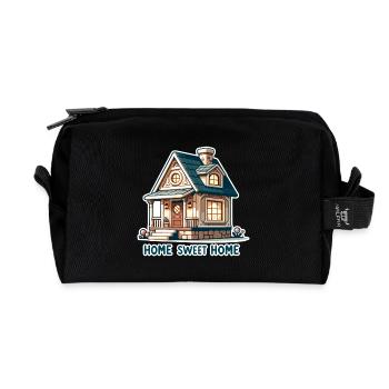 Home Sweet Home - Illustration de maison - Trousse de toilette en tissu recyclé - noir - Devant