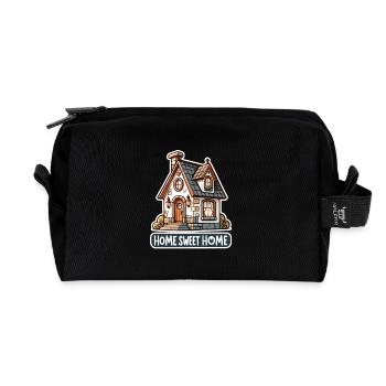 Home Sweet Home - Illustration de maison - Trousse de toilette en tissu recyclé - noir - Devant