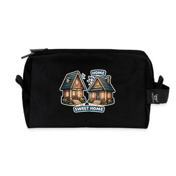 Home Sweet Home - Illustration de maison - Trousse de toilette en tissu recyclé - noir - Devant