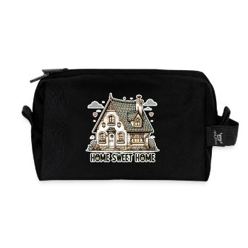Home Sweet Home - Illustration de maison - Trousse de toilette en tissu recyclé - noir - Devant