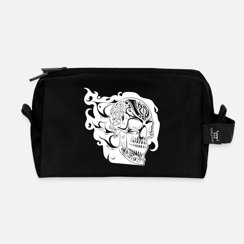 Feuer Schädel Tattoo Porträt Style - Recycelte Kulturtasche - Schwarz