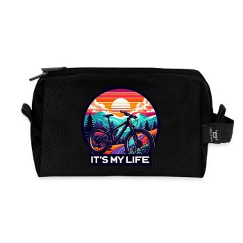 Sunset Mountainbike Abenteuer Design - Recycelte Kulturtasche - Schwarz - Vorne