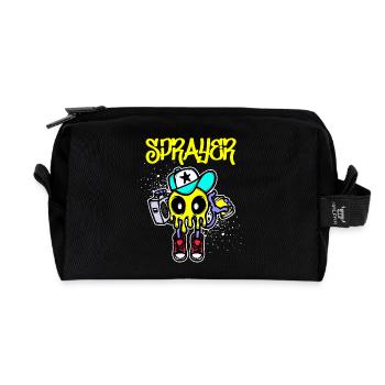 Spray Can Street Art Graffiti Sprayer Illustration - Recycled Toiletry Zip Bag - black - Front
