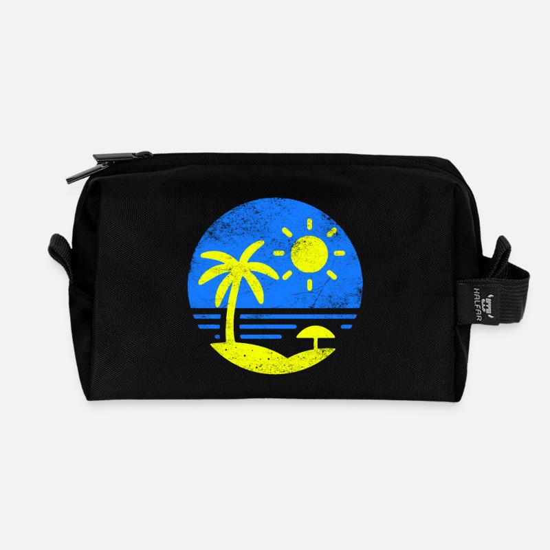 Vintage Beach Blue Yellow - Recycled Toiletry Zip Bag - black