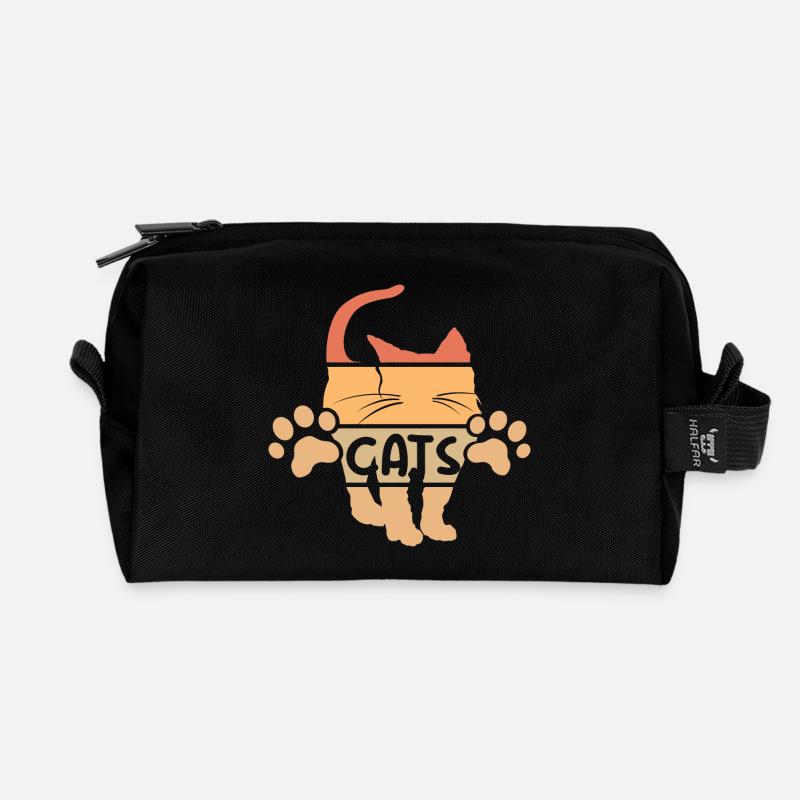 retro Katze Grafik Katzen vintage Symbol Pfoten - Recycelte Kulturtasche - Schwarz