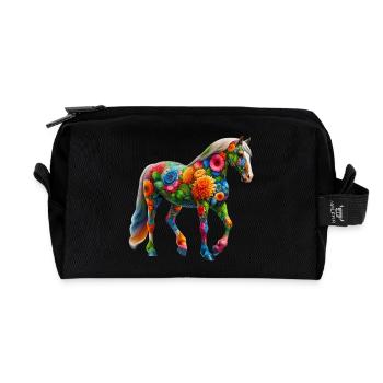 Pferd mit Blumen geschmückt - Recycelte Kulturtasche - Schwarz - Vorne
