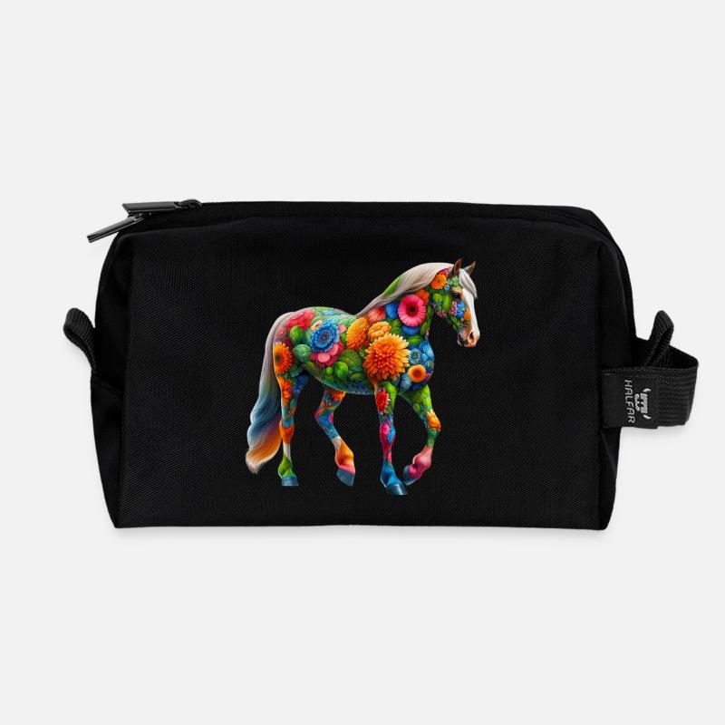 Pferd mit Blumen geschmückt - Recycelte Kulturtasche - Schwarz