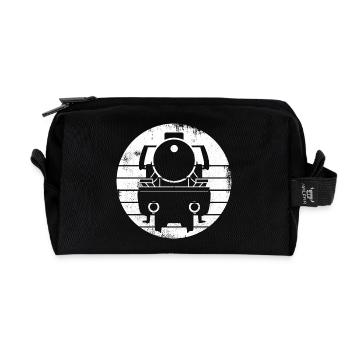Steam Locomotive Drawing - Recycled Toiletry Zip Bag - black - Front