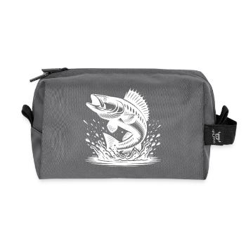 Sporty zander jumps out of the water Splash - Recycled Toiletry Zip Bag - anthracite - Front