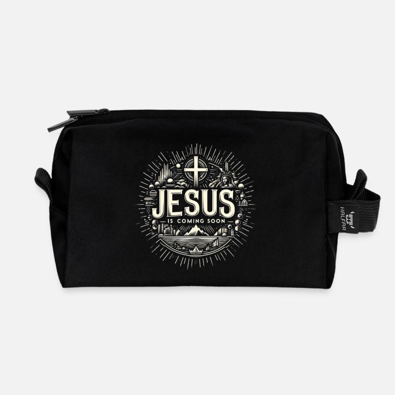 Jesus kommt bald Strahlenkranz - Recycelte Kulturtasche - Schwarz