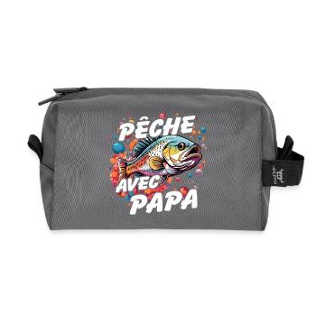 Pêche avec papa. Motif de pêche coloré - Trousse de toilette en tissu recyclé - anthracite - Devant
