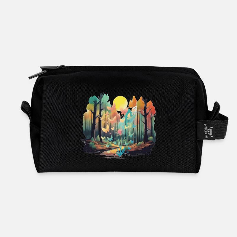 Wald Natur Bäume Baum Sonne Herbst - Recycelte Kulturtasche - Schwarz