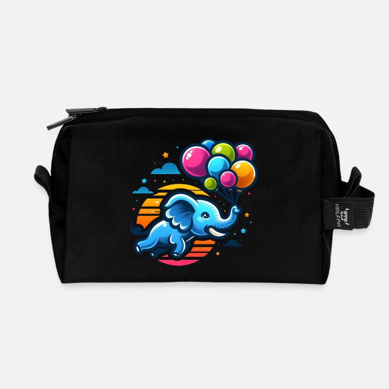 Flying elephant with colorful balloons - Recycled Toiletry Zip Bag - black