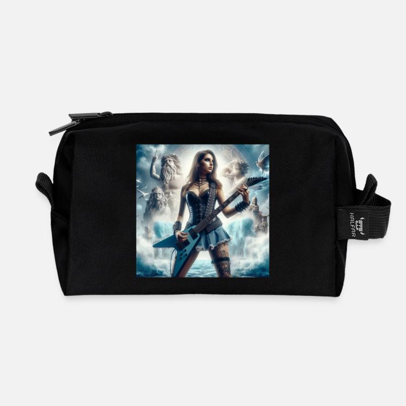 Guitarist with Poseidon - Recycled Toiletry Zip Bag - black