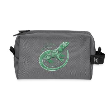 Lizard shades of green, aboriginal motifs, tribal - Recycled Toiletry Zip Bag - anthracite - Front