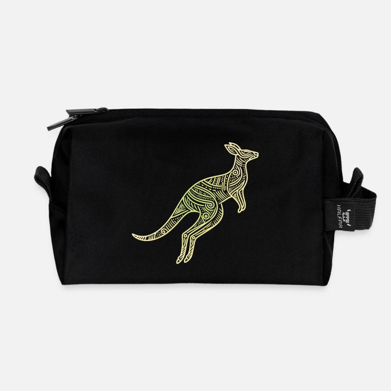 kangaroo aboriginal motifs, tribal - Recycled Toiletry Zip Bag - black